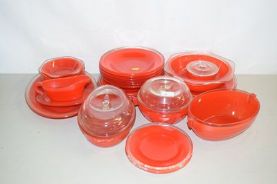 Lot 3 - A quantity of red and clear glass table wares...