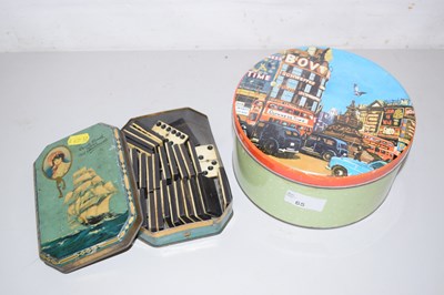 Lot 65 - A case of bone mounted dominoes and a vintage...