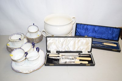Lot 150 - Two cased carving sets with simulated ivory...