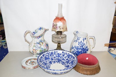 Lot 171 - Mixed Lot: Victorian wash jugs, oil lamp, blue...