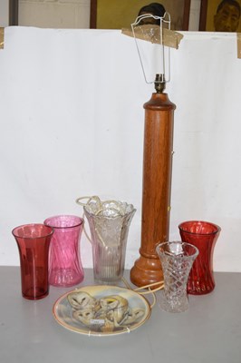 Lot 189 - A large wooden table lamp, various ruby and...
