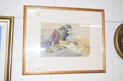 Lot 218 - K E Thomas, study of a rural road with barn,...