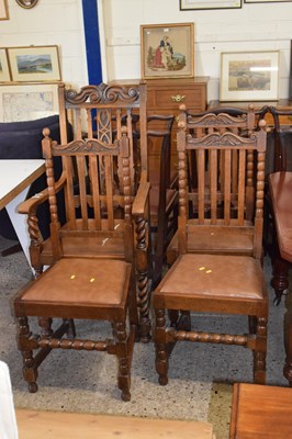 Lot 259 - Set of four early 20th Century oak armchairs