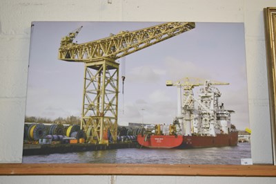 Lot 34 - Photographic print on canvas of a harbour...