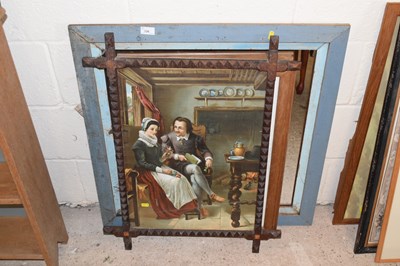 Lot 326 - Wall mirror in blue painted frame together...