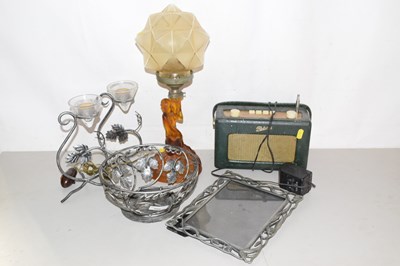 Lot 500 - Mixed Lot:  Roberts radio, glass table lamp,...