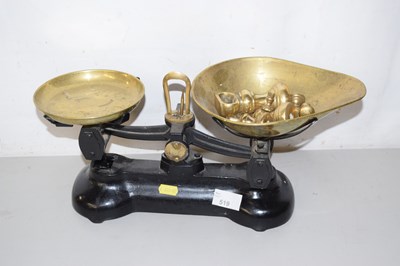Lot 519 - Vintage iron and brass kitchen scales, with...