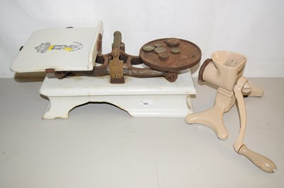 Lot 562 - Vintage iron and porcelain scales and a...
