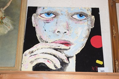 Lot 565 - Oil on canvas portrait print initialled VT