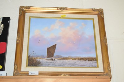 Lot 566 - Modern oil on board study of a Broadland scene...