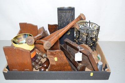 Lot 596 - One box of book racks, cabinet feet etc