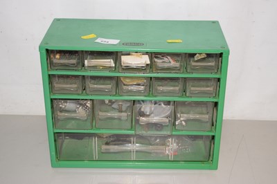 Lot 654 - A metal workshop chest with plastic drawers...