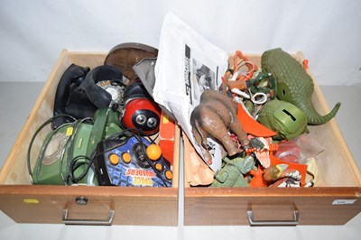 Lot 658 - Two drawers containing various toys, vintage...