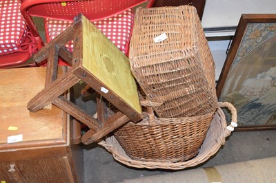 Lot 791 - Three wicker baskets and a small footstool