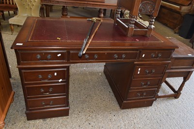 Lot 285 - Reproduction dark mahogany twin pedestal...