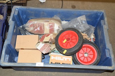 Lot 751 - One box of various door furniture, wheels etc