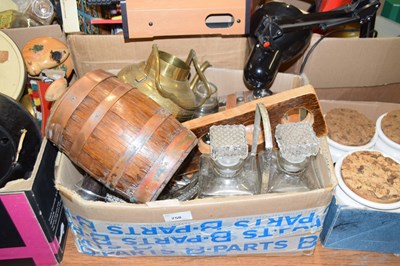 Lot 758 - Mixed Lot: Decanters, brass kettle, biscuit...