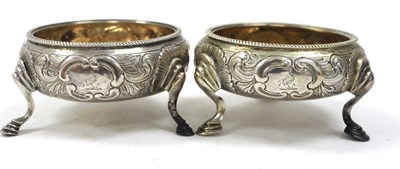 Lot 171 - Two Georgian cauldron open salts each chased...