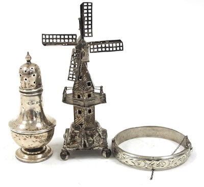 Lot 159 - Mixed Lot: A Dutch white metal windmill circa...