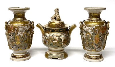 Lot 206 - Pair of Satsuma Vases with Satsuma Koro and...