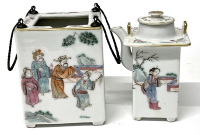 Lot 212 - A Chinese porcelain square sided teapot...