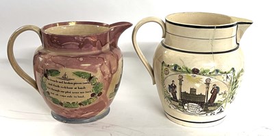 Lot 262 - Two Sunderland lustre jugs, one with rhymes to...