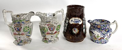 Lot 284 - A Barge ware jug, further 19th Century opaque...