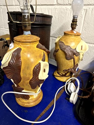 Lot 23 - A pair of moulded table lamps with Arum Lily...