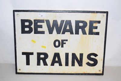 Lot 37 - Cast iron sign marked "Beware of Trains"