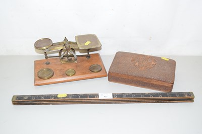 Lot 67 - Vintage brass postal scales, a folding ruler...