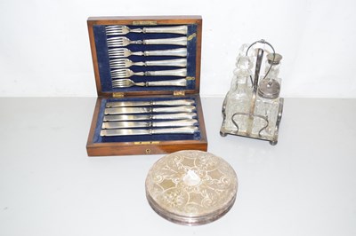 Lot 71 - Mixed Lot: Silver plated cruet, cased cutlery...
