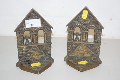 Lot 78 - A pair of brass bookends marked The Belfry...