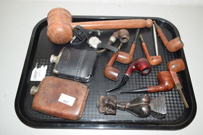 Lot 103 - Mixed Lot: Various tobacco pipes, hip flask etc