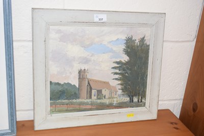 Lot 337 - An oil on board study of a Norfolk Church,...
