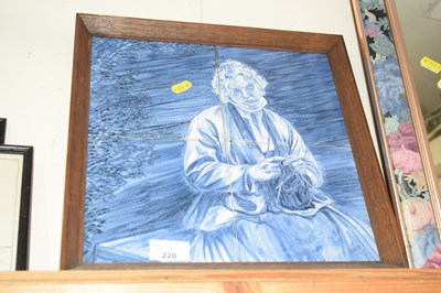 Lot 220 - A blue and white tile work picture of a lady...