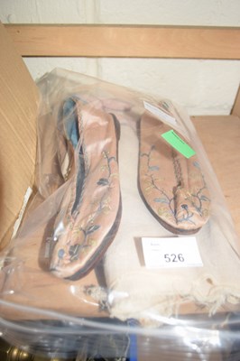 Lot 526 - A pair of Chinese shoes and a Japanese painted...