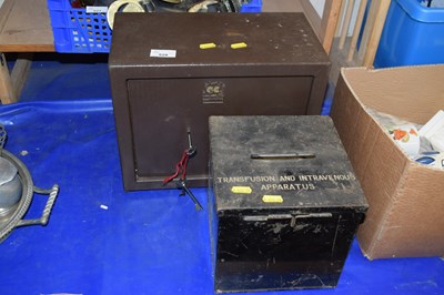 Lot 528 - A small safe and a transfusion and intravenous...