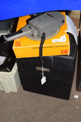 Lot 616 - A black cased Kodak slide projector and...