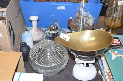 Lot 650 - Vintage style kitchen scales, glass rosebowl...
