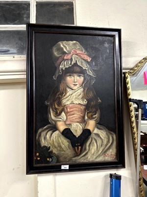Lot 695 - Oil on canvas portrait of a young girl after...