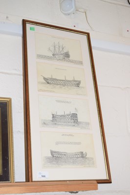 Lot 566 - A framed set of four engravings, warships