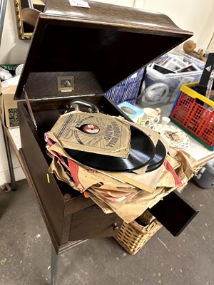 Lot 698 - An HMV oak cased gramophone with a selection...