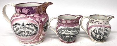 Lot 325 - A graduated group of Sunderland lustre jugs,...