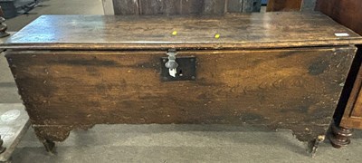 Lot 373 - An 18th Century elm plank coffer, 124cm wide
