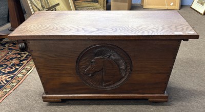 Lot 376 - Jack Grimble - An oak coffer, the front...