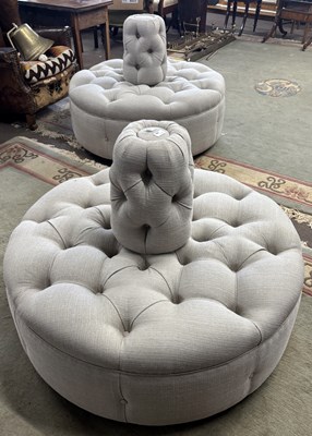 Lot 390 - A pair of circular button upholstered...