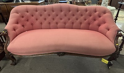 Lot 393 - Sofa with arched back, buttoned upholstery and...