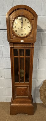 Lot 400 - An oak grandmother clock with silvered dial...