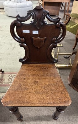 Lot 418 - Victorian mahogany hall chair with pierced and...