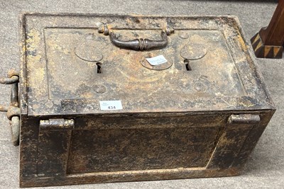 Lot 434 - 19th Century iron strong box or small safe...